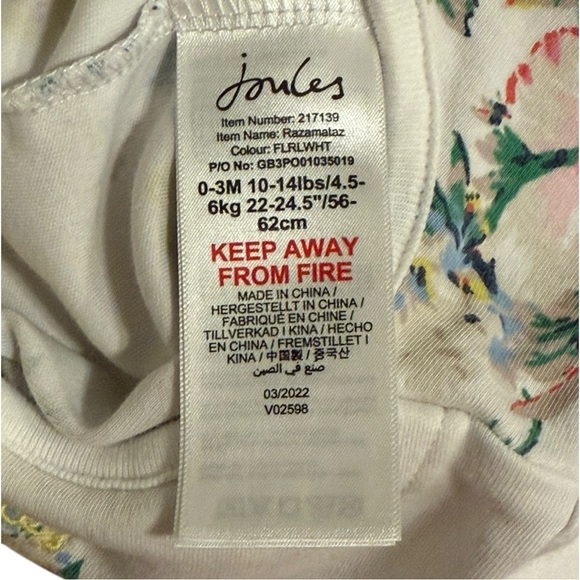 Joules Baby Girls Footed Sleeper – Floral Razzmatazz Print – Size 0-3 Months - Picture 6 of 8